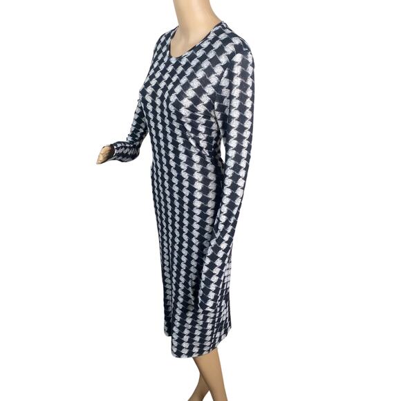 Norma Kamali Rare Houndstooth Long Sleeve Crew Neck Midi Dress SZ S - Picture 3 of 7